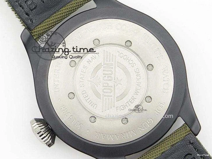 MIROTIME 0308 Big Pilot Top Gun Miramar PVD Plated Titanium on Green Nylon Strap A23J Refined 7398